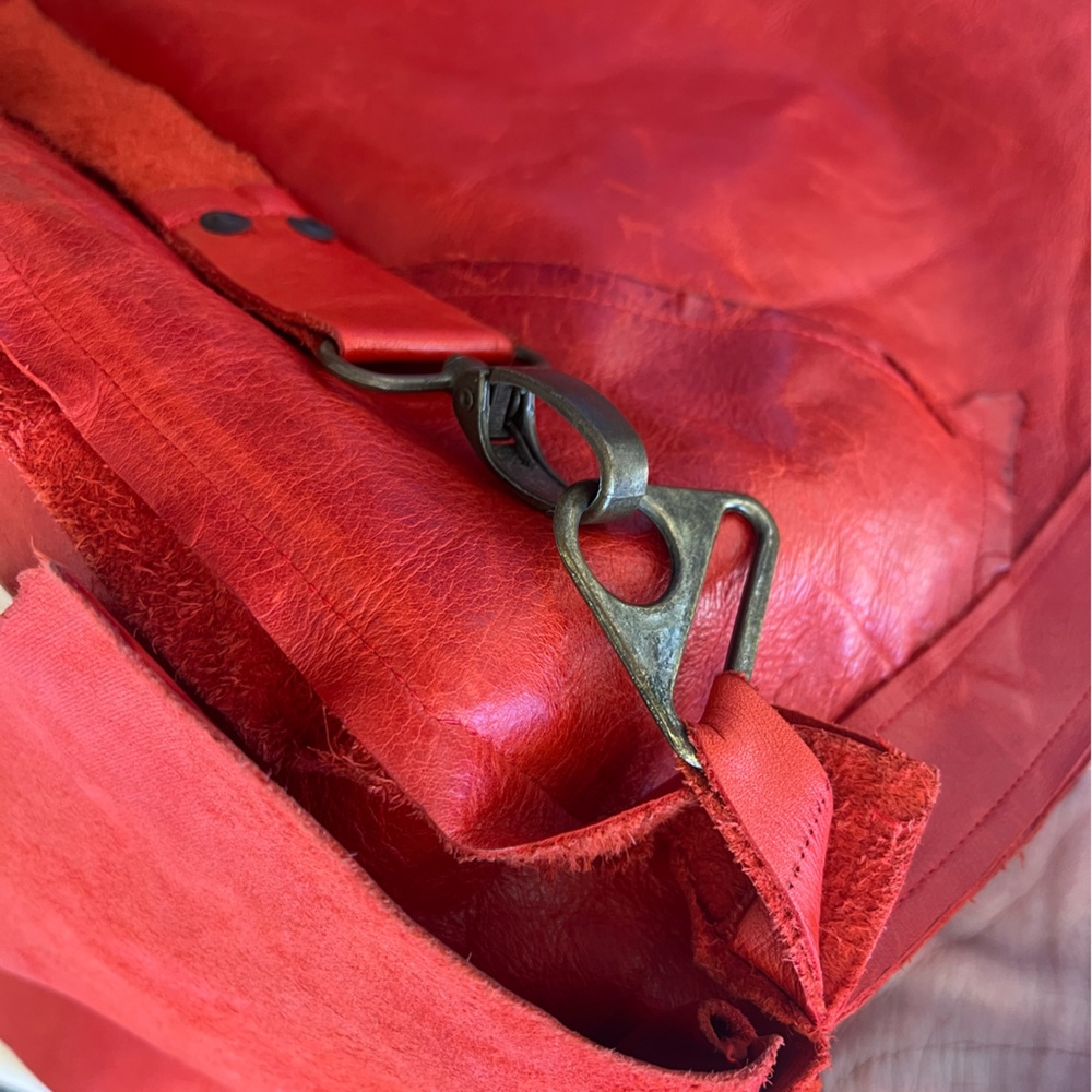 Red Leather handmade satchel Crossbody Bag - Picture 10 of 15